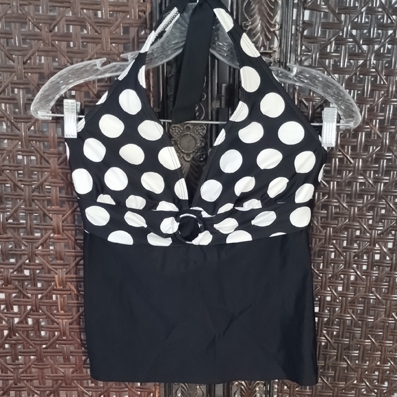 American Living Other - American Living Black And White Halter White Polka Dot Bodice Size 8 Tie Neck